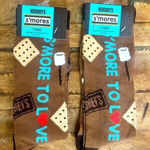 2 Pairs Hershey’s Chocolate Candy S'mores Matching Socks OS NEW Stocking Stuffer